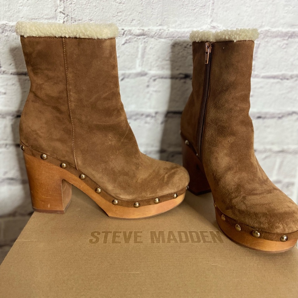 Steve Madden Kent Suede Faux Fur Lines Mid Calf Boots Size 8 BRAND NEW